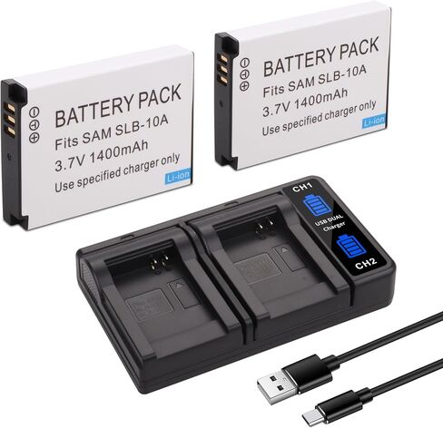 2-Pack SLB-10A Battery and LTD2 USB Charger Replacement for Samsung P800, P1000, PL50, PL51, PL55, PL60, PL65, PL70, SL102, SL202, SL310, SL420, SL502, SL620, SL720, SL820, ST1000, TL9, WB150F in Saudi Arabia