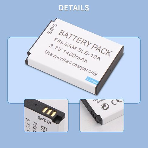 2-Pack SLB-10A Battery and LTD2 USB Charger Replacement for Samsung P800, P1000, PL50, PL51, PL55, PL60, PL65, PL70, SL102, SL202, SL310, SL420, SL502, SL620, SL720, SL820, ST1000, TL9, WB150F in Saudi Arabia