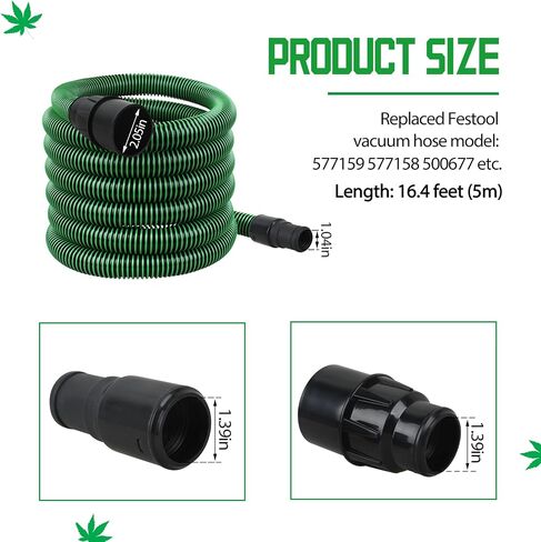 5M Anti-Static D27/32 TPU Dust Extractor Hose for Festool CT Vacuums,Green | Fits CT 15/25/26/36/48 MINI & MIDI, Wear-Resistant TPU Construction,for Woodworking, Renovation & DIY Projects in Kuwait