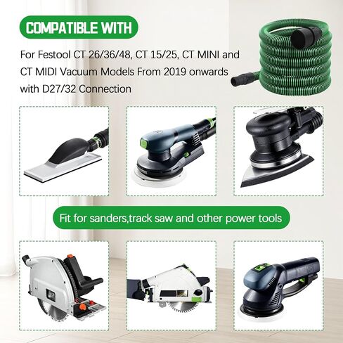 5M Anti-Static D27/32 TPU Dust Extractor Hose for Festool CT Vacuums,Green | Fits CT 15/25/26/36/48 MINI & MIDI, Wear-Resistant TPU Construction,for Woodworking, Renovation & DIY Projects in Kuwait