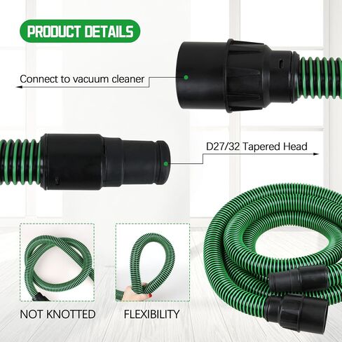 5M Anti-Static D27/32 TPU Dust Extractor Hose for Festool CT Vacuums,Green | Fits CT 15/25/26/36/48 MINI & MIDI, Wear-Resistant TPU Construction,for Woodworking, Renovation & DIY Projects in Kuwait