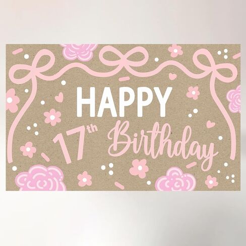 17th Happy Birthday Backdrop for 17th Birthday Decorations | 17th Banner for Birthday Decorations for Girls in Kuwait