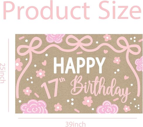 17th Happy Birthday Backdrop for 17th Birthday Decorations | 17th Banner for Birthday Decorations for Girls in Kuwait