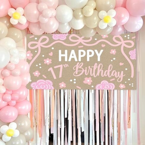 17th Happy Birthday Backdrop for 17th Birthday Decorations | 17th Banner for Birthday Decorations for Girls in Kuwait