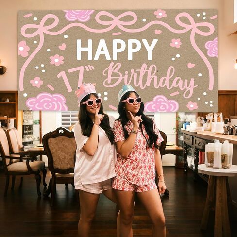 17th Happy Birthday Backdrop for 17th Birthday Decorations | 17th Banner for Birthday Decorations for Girls in Kuwait