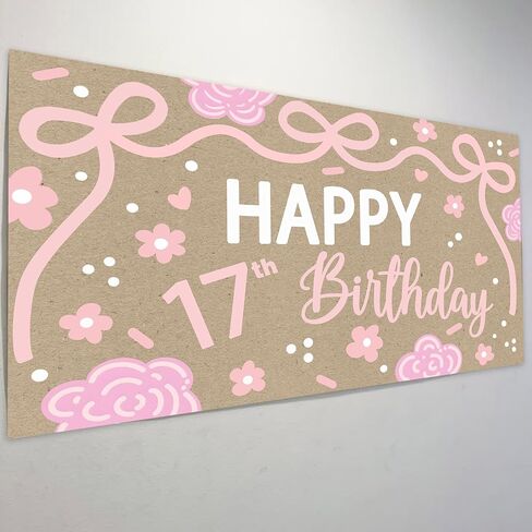 17th Happy Birthday Backdrop for 17th Birthday Decorations | 17th Banner for Birthday Decorations for Girls in Kuwait