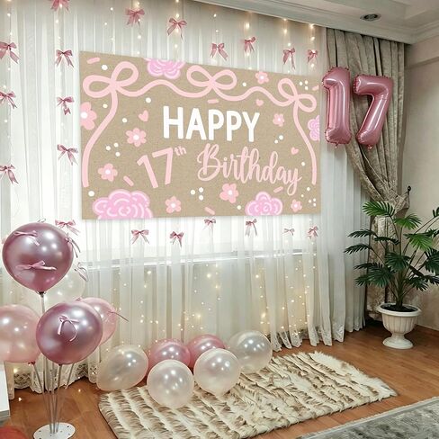 17th Happy Birthday Backdrop for 17th Birthday Decorations | 17th Banner for Birthday Decorations for Girls in Kuwait