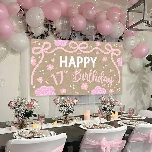 17th Happy Birthday Backdrop for 17th Birthday Decorations | 17th Banner for Birthday Decorations for Girls in Kuwait