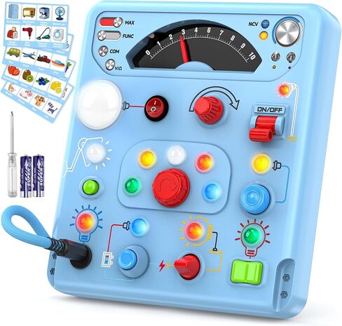 Tozuoup Busy Board Montessori Toys for Kids with 13 LED Lights, Sensory Board Toys Educational Learning for Kids, Activity Toy Christmas Birthday Gifts for Boys and Girls in Kuwait
