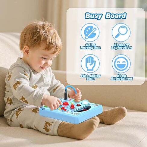 Tozuoup Busy Board Montessori Toys for Kids with 13 LED Lights, Sensory Board Toys Educational Learning for Kids, Activity Toy Christmas Birthday Gifts for Boys and Girls in Kuwait