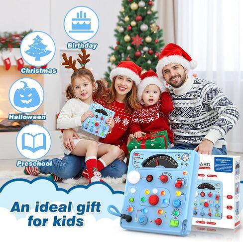 Tozuoup Busy Board Montessori Toys for Kids with 13 LED Lights, Sensory Board Toys Educational Learning for Kids, Activity Toy Christmas Birthday Gifts for Boys and Girls in Kuwait