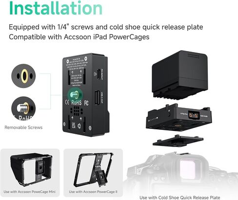 Accsoon BP-A30 BP-A60 BP-A90 Battery Adapter Plate, PD30w Charger with LED, Compatible with Canon EOS C300 Mark III, C70, C500 Mark II, C200, C300 Mark II, C700, EOS R5 C, XF605, XF705 Batteries in Kuwait