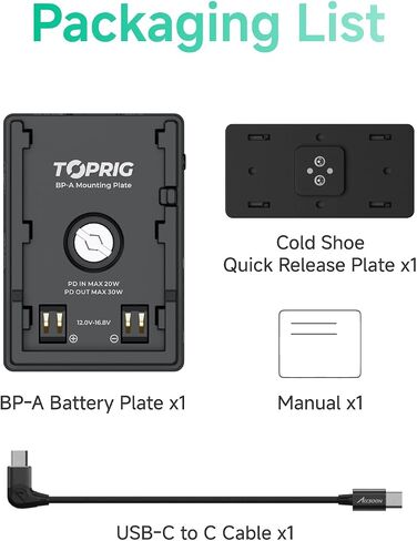 Accsoon BP-A30 BP-A60 BP-A90 Battery Adapter Plate, PD30w Charger with LED, Compatible with Canon EOS C300 Mark III, C70, C500 Mark II, C200, C300 Mark II, C700, EOS R5 C, XF605, XF705 Batteries in Kuwait