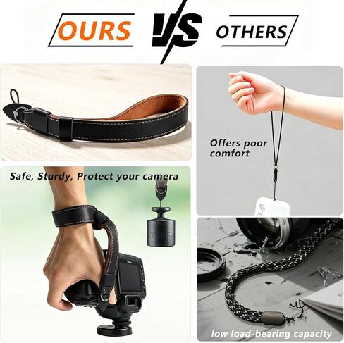 Camera Wrist Stra - Camera Straps for Photographers, Quick Release Strap | Adjustable Camera Hand Strap with Safer Connector for DSLR SLR Mirrorless Cameras (Black) in Kuwait