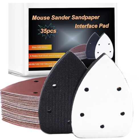 33pcs Sand Paper Mouse Sander Sandpaper 60-1500 Grits with 2pcs Detail Sander Paper Interface Pad Hook and Loop Triangle Sanding Pads with 5 Holes for 140mm Sanding Machine in Saudi Arabia