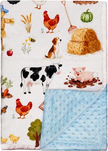 Farm Minky Baby Blanket for Boys Girls, Soft Nursery Receiving Blankets | Muslin Cotton Front and Dotted Fleece Backing, Muslin Baby Blanket for Newborn Toddler Stroller Car Seat, 27.5 x 39.3 Inch in Saudi Arabia
