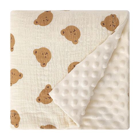 Cotton Muslin Front Fluffy-Backed Baby Swaddle Blankets Double Layer Nursery Plush Dotted Fleece Back Receiving Bed Quilt Blanket for Unisex Newborn Toddler Boys Girls 30 x 41 Inches in Saudi Arabia
