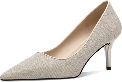 CosyFever Women’s Metallic Textured Pointed Toe Mid Heel Dress Pumps | Metallic textured upper, 2.7-inch slim heel, memory foam insole, pointed-toe design, for weddings, parties and formal events in Kuwait