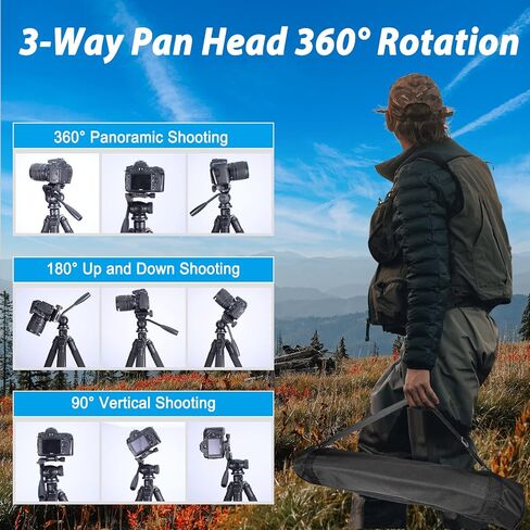 64.5 inch Travel Portable Tripod- Compatible with SLR Cameras, Cell Phones, Binoculars, Spotting Scopes, Monoculars in Saudi Arabia