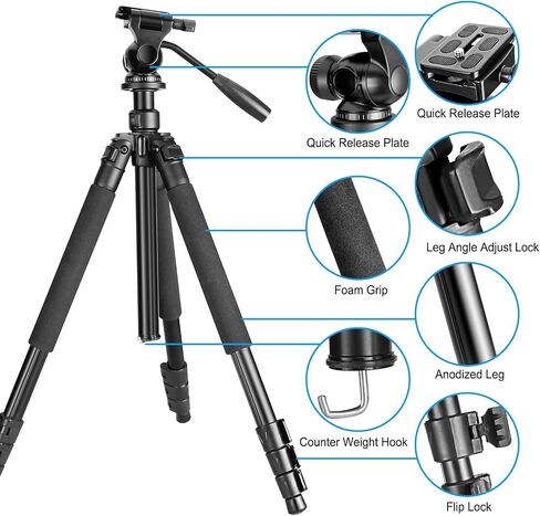 64.5 inch Travel Portable Tripod- Compatible with SLR Cameras, Cell Phones, Binoculars, Spotting Scopes, Monoculars in Saudi Arabia