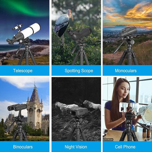 64.5 inch Travel Portable Tripod- Compatible with SLR Cameras, Cell Phones, Binoculars, Spotting Scopes, Monoculars in Saudi Arabia