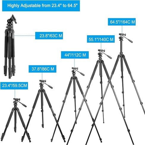 64.5 inch Travel Portable Tripod- Compatible with SLR Cameras, Cell Phones, Binoculars, Spotting Scopes, Monoculars in Saudi Arabia