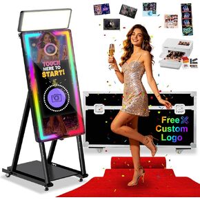 40in Magic Mirror Photo Booth with Printer and 108 Sheets of Photo Paper | 22in Interactive Touch Screen , Instant Print and Share, App Remote RGB Light, Flight Case, For Parties Weddings Event Rental in Kuwait