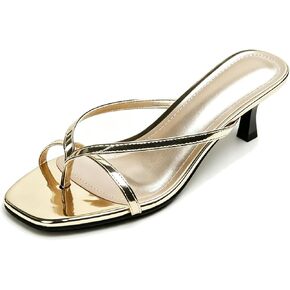 Women's Strappy Toe Ring Kitten Heels Sandals Square Toe Mule Slides | Metallic Strappy Short Heeled stable Comfort low Support Soft Summer Beach Slides for Pool Streetwear Date Night in Kuwait