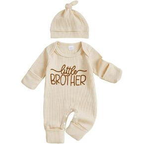 Tsultryofs Baby Boy Romper Newborn Infant Fall Clothes Letter Embroidery Long Sleeve Crew Neck Jumpsuit with Hat in Kuwait