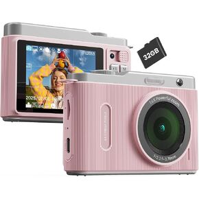 Digital Camera with Dual Lens Switching | Point and Shoot Camera with 32GB Card, Anti-Shake, Compact Portable Cameras for Teens Girls Boys Kids in Kuwait