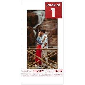 10x20 Mat Bevel Cut for 8x16 Photos - Acid Free White Precut Matboard with Backing Board and Crystal Clear, Self Seal Photo Mat Bag - for Pictures, Photos, Framing - 4-ply Thickness in Saudi Arabia