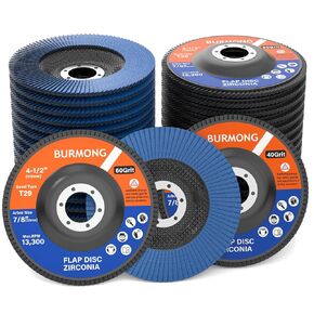 BURMONG Flap Disc for Angle Grinder 4-1/2" 30-Pack- 40/60/80/120 Grit T29 Zirconia Abrasive Grinding & Sanding Discs, 7/8 Inch Arbor, for Metal, Wood & Stainless Steel Finishing (40+60 Grit Set) in Saudi Arabia