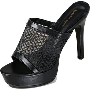 Women Mesh Platform Stiletto Sandals Peep Toe Dress High Heels Mules | Mesh Upper With Leather Trim Slim High Heel Backless Slides For Women Summer Party Club Evening Occasions. in Kuwait