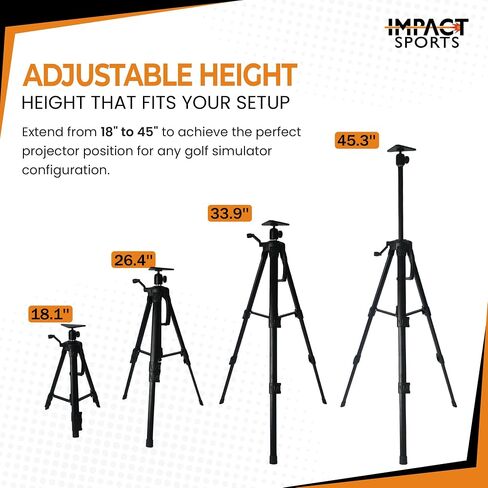 Adjustable Projector Tripod Stand for Golf Simulators | Adjustable 18–45 in height, 360° rotating gimbal, stable tripod base, compatible with short-throw projectors in Kuwait