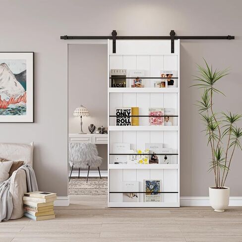 Bookshelf Style Solid Core Barn Door, 36" x 84" | 84"H x 36"W Solid Wood and Finish Surface Bookshelf Style Barn Door with Mounting Hardware Kit in Saudi Arabia