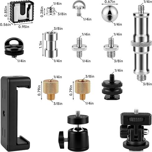 30Pack Camera Tripod Screw Mount Kit, 1/4" & 3/8" Camera Screw Adapter | with Ball Head, Cold Shoe Mount, Phone Clamp, Flash Hot Shoe Adapter for Camera, Tripod, Ring Light, Mic & LED Video Light in Saudi Arabia