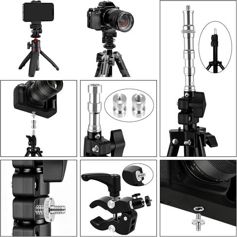 30Pack Camera Tripod Screw Mount Kit, 1/4" & 3/8" Camera Screw Adapter | with Ball Head, Cold Shoe Mount, Phone Clamp, Flash Hot Shoe Adapter for Camera, Tripod, Ring Light, Mic & LED Video Light in Saudi Arabia