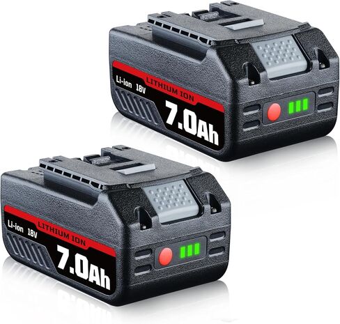 7.0Ah 18V 2 Pack Li-ion Replacement for Bosch Battery BAT618 BAT609 | Fits BAT622 BAT619 BAT619G BAT610G BAT609G BAT618G. Lithium-ion cells with LED fuel gauge for drills, saws, grinders in Kuwait
