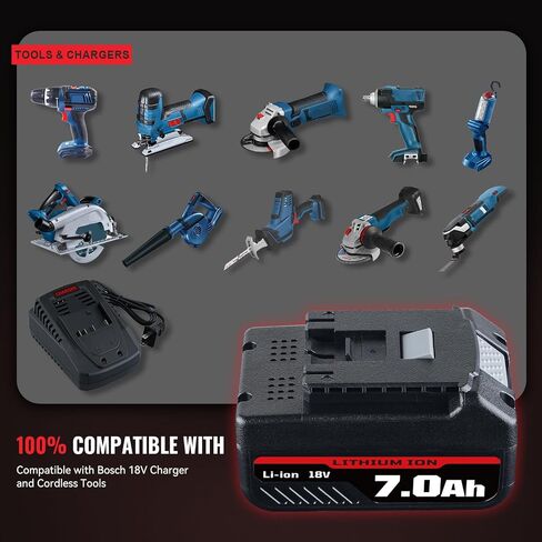7.0Ah 18V 2 Pack Li-ion Replacement for Bosch Battery BAT618 BAT609 | Fits BAT622 BAT619 BAT619G BAT610G BAT609G BAT618G. Lithium-ion cells with LED fuel gauge for drills, saws, grinders in Kuwait