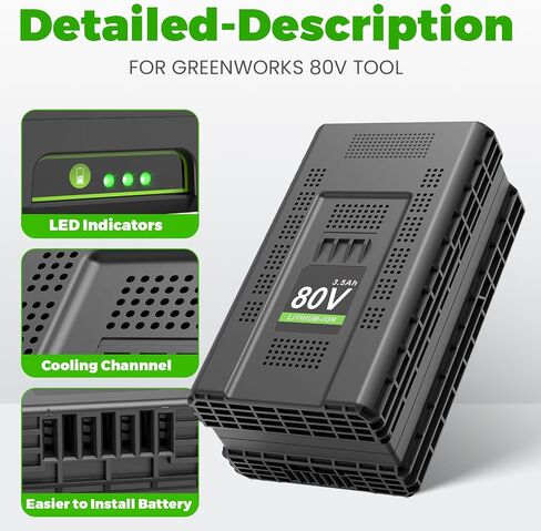 ARyee 2-Pack 80V 3500mAh بديلة لبطارية Greenworks 80v GBA80200 GBA80300 GBA80400 أدوات الطاقة اللاسلكية ليثيوم أيون (غير مناسبة لكوبالت) in Kuwait