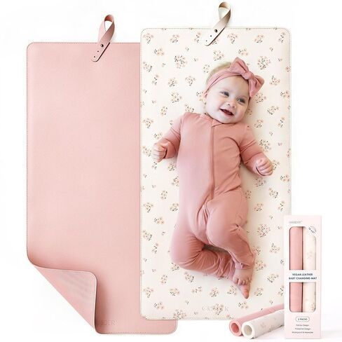Thickened Baby Changing Pad 2 Pack, Portable Travel Mat with Roll-up Design | Wipeable vegan leather. Anti-slip bottom for safety. No crease, easy storage. Perfect for on-the-go diaper changes. in Saudi Arabia
