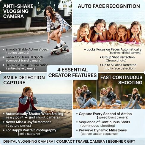 C600 58MP Digital Camera 4K Video | Autofocus Point and Shoot, Anti-Shake for Vlogging, Includes 32GB Card, Gift for Teens Boys Girls Beginners, Travel in Saudi Arabia