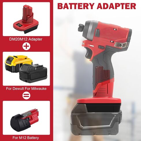 Battery Adapter for Milwaukee M12 12V Tools, Compatible with DeWalt 20V MAX and Milwaukee M18 18V Lithium Batteries, M18 to M12 Battery Converter for Cordless Power Tools,（ Adapter Only） in Kuwait