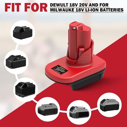 Battery Adapter for Milwaukee M12 12V Tools, Compatible with DeWalt 20V MAX and Milwaukee M18 18V Lithium Batteries, M18 to M12 Battery Converter for Cordless Power Tools,（ Adapter Only） in Kuwait