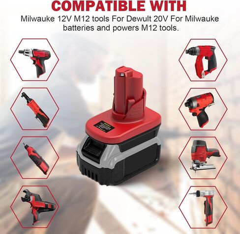 Battery Adapter for Milwaukee M12 12V Tools, Compatible with DeWalt 20V MAX and Milwaukee M18 18V Lithium Batteries, M18 to M12 Battery Converter for Cordless Power Tools,（ Adapter Only） in Kuwait