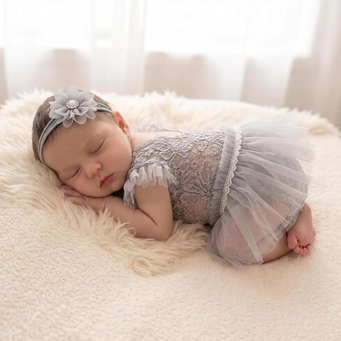 Newborn Photography Outfits Girl Pearl Lace Rompers Headdress Photo Costume | Newborn Picture Outfit Pearl Lace Romper, Infant Photoshoot Costume,0-3M Newborn Photography Prop,Newborn Lace Outfit Girl in Saudi Arabia