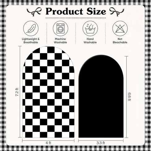 2 Set Checkered Arch Backdrop Cover 7.2ft 6.6ft Truck Theme Birthday Party Decor Black White Checkered Double-Sided Stretchy Background Wall Decor for Car Racing Party Baby Shower in Saudi Arabia