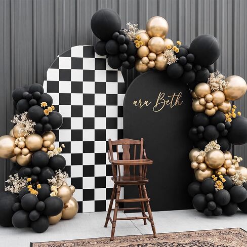 2 Set Checkered Arch Backdrop Cover 7.2ft 6.6ft Truck Theme Birthday Party Decor Black White Checkered Double-Sided Stretchy Background Wall Decor for Car Racing Party Baby Shower in Saudi Arabia