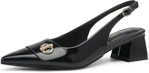 Women’s Low Block Heel Pumps, Closed Pointed Toe Slingback Heels Dress Shoes with Adjustable Buckle, 2 Inches Chunky Heeled Sandals for Work, Office & Evening Shoes, Black, Size 7.5 in Saudi Arabia