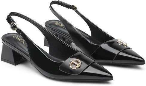 Women’s Low Block Heel Pumps, Closed Pointed Toe Slingback Heels Dress Shoes with Adjustable Buckle, 2 Inches Chunky Heeled Sandals for Work, Office & Evening Shoes, Black, Size 7.5 in Saudi Arabia